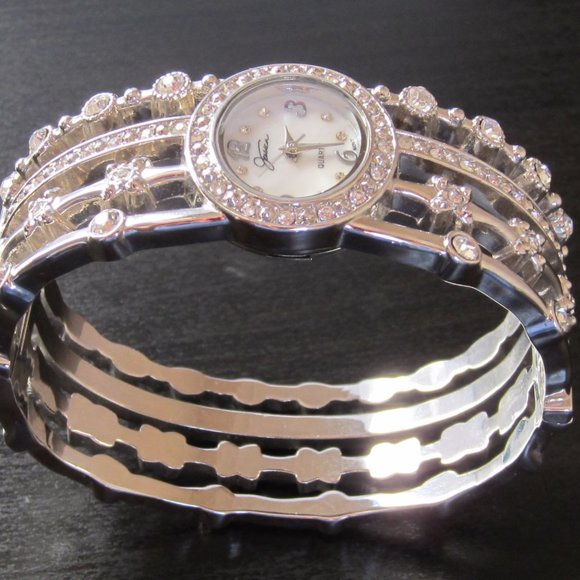 Fancy Bangle Watch Hinged Bracelet with MOP dial and Rhinestones - Picture 11 of 11